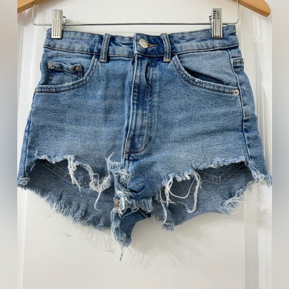 Zara Blue Distressed Jean Shorts